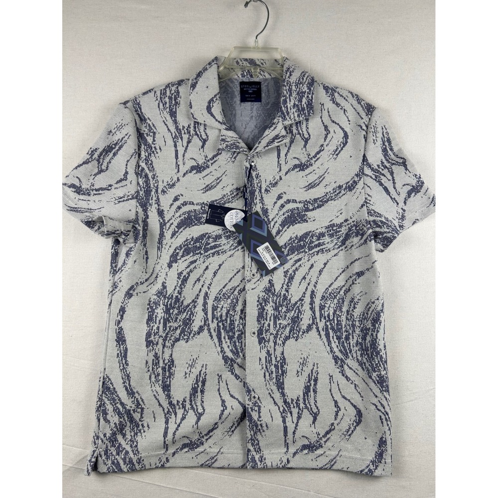 Steel & Jelly Mens Navy Abstract Print Short Sleeve Button Down Shirt Size M NEW